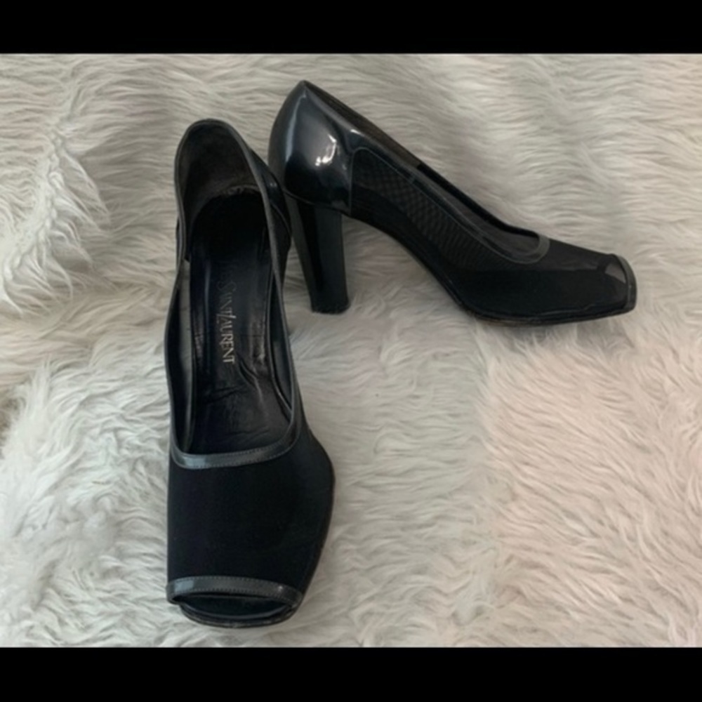 YSL Yves Saint Laurent Pumps Heels Shoes Authentic Patent Leather Mesh - Picture 6 of 16